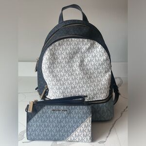 Michael Kors Rhea Backpack Blue with Matching‎ Wallet